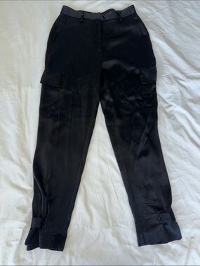Babaton Black Women's Cargo Satin Tapered Pants
